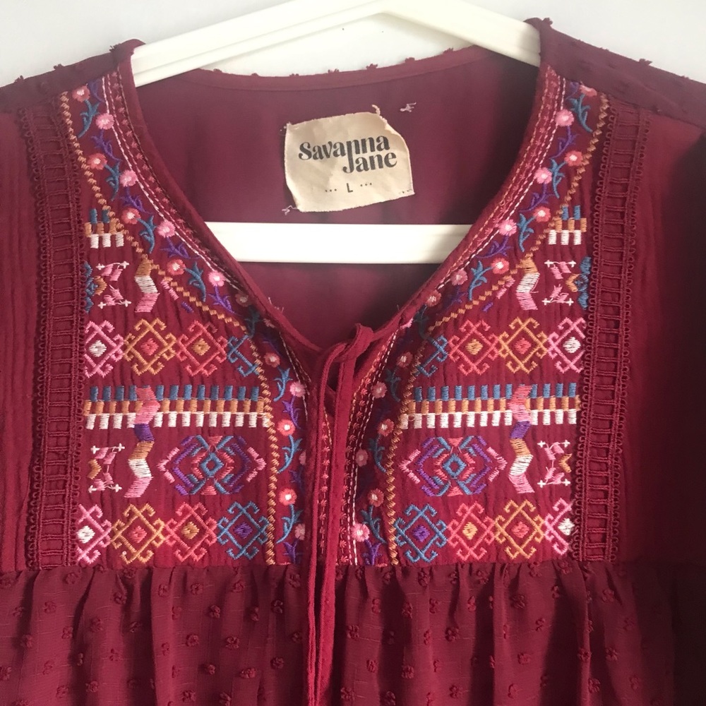 SAVANNA JANE Burgundy Embroidered Swiss Dot Top - Picture 8 of 13